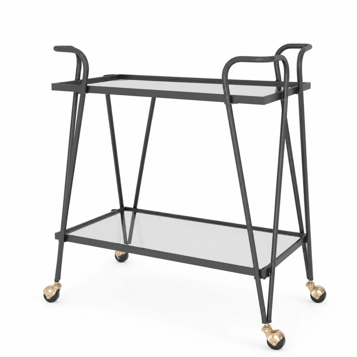 Carrello bar in metallo con vetro temperato e ruote dorate-Hearthglowe
