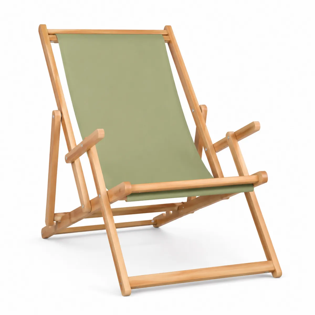 Sedia pieghevole in legno e tessuto verde-Hearthglowe
