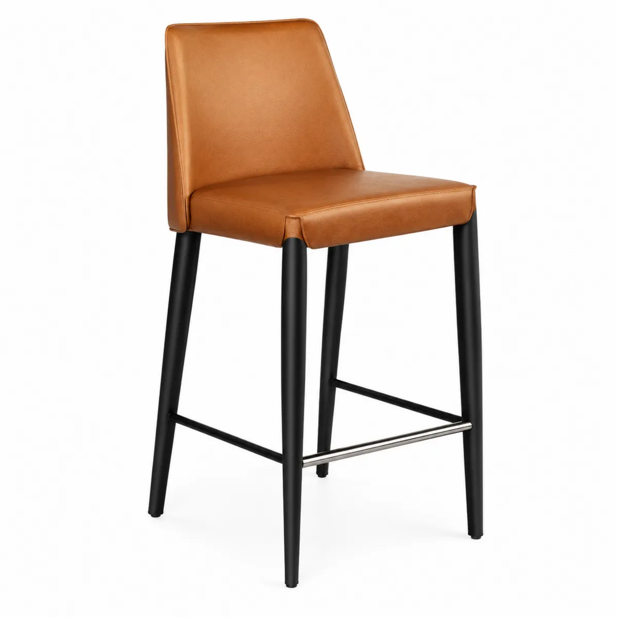 Sgabello da bar in pelle sintetica marrone con gambe in metallo-Hearthglowe