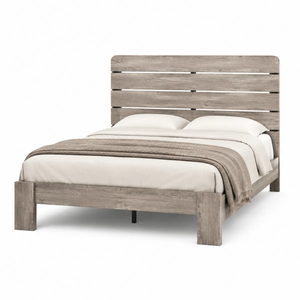 Letto matrimoniale in legno grigio con testiera 200x160 cm-Hearthglowe