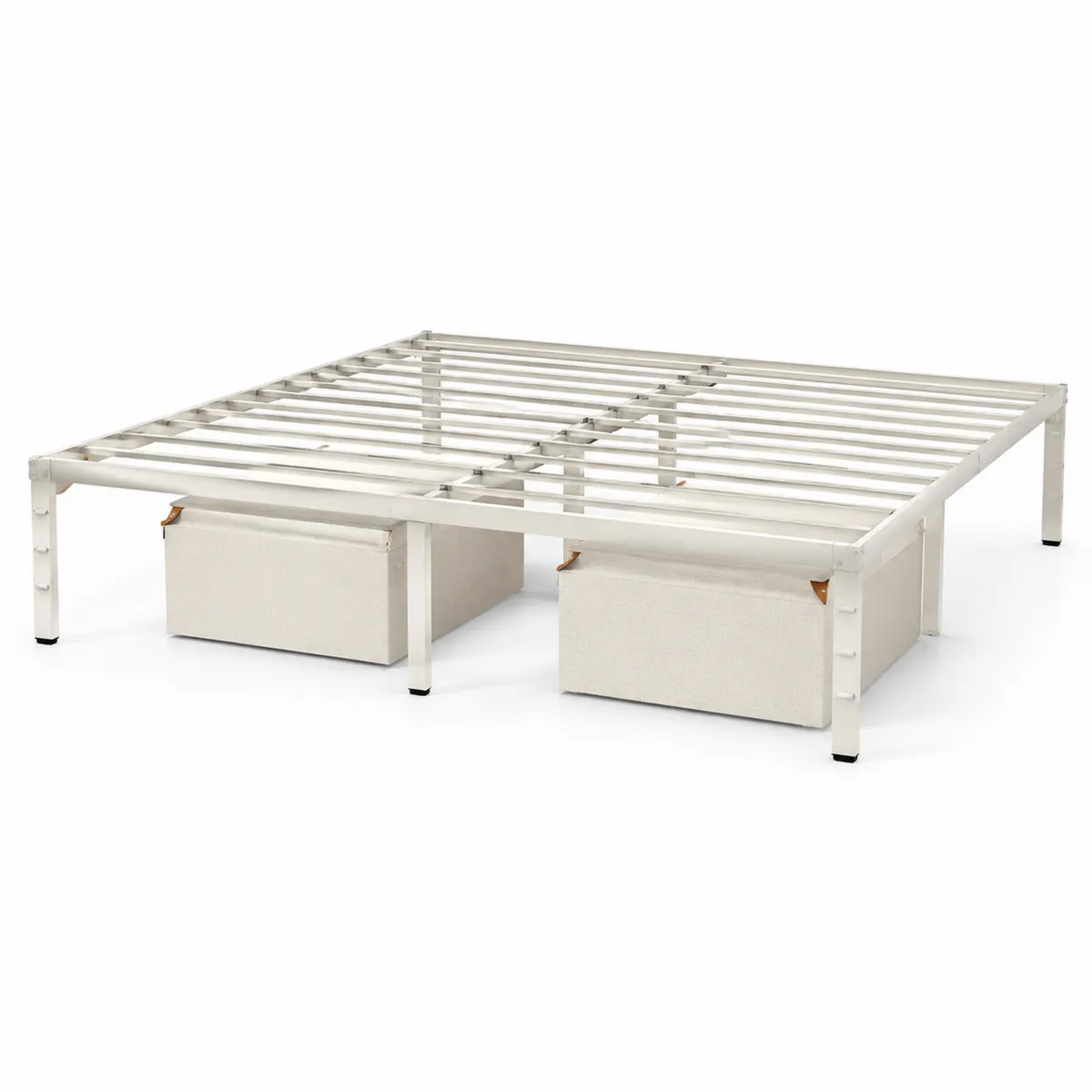 Letto Matrimoniale in Metallo Bianco 160x200 cm con Contenitori-Hearthglowe