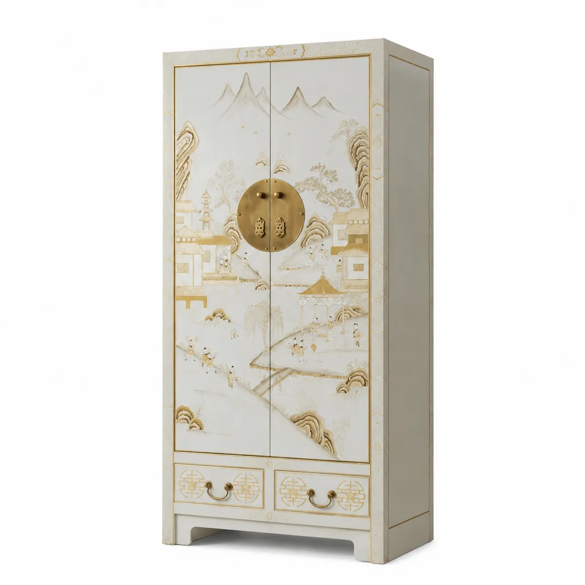 Armadio in legno con motivi orientali dipinti a mano, 185x95x50 cm-Hearthglowe