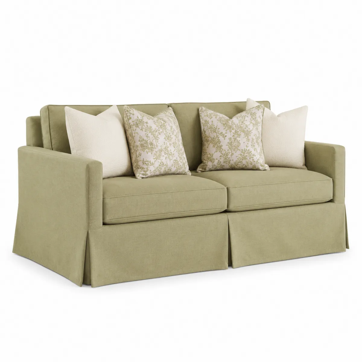 Divano modulare in tessuto verde oliva con cuscini decorativi-Hearthglowe