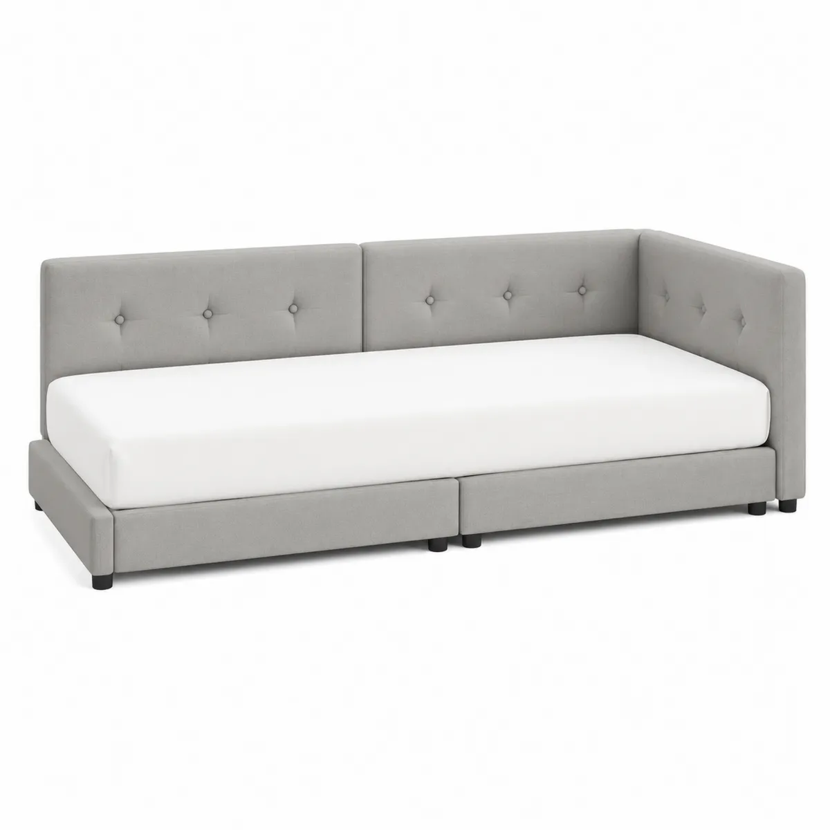 Daybed angolare in tessuto grigio con materasso bianco-Hearthglowe