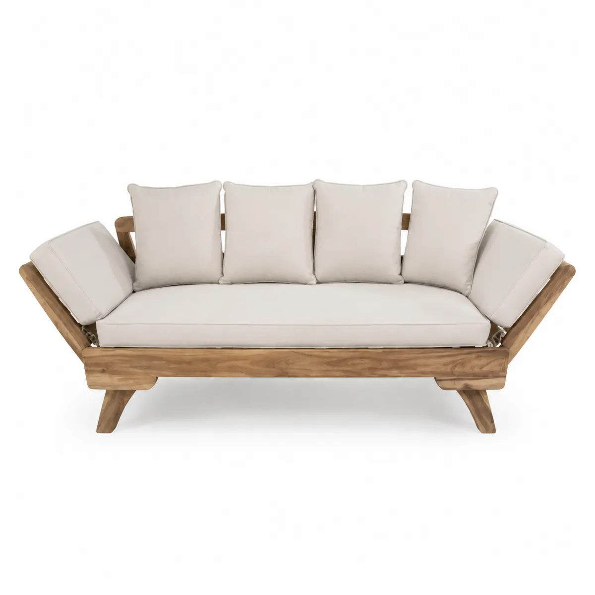 Divano da giardino in legno di teak con cuscini in poliestere beige-Hearthglowe