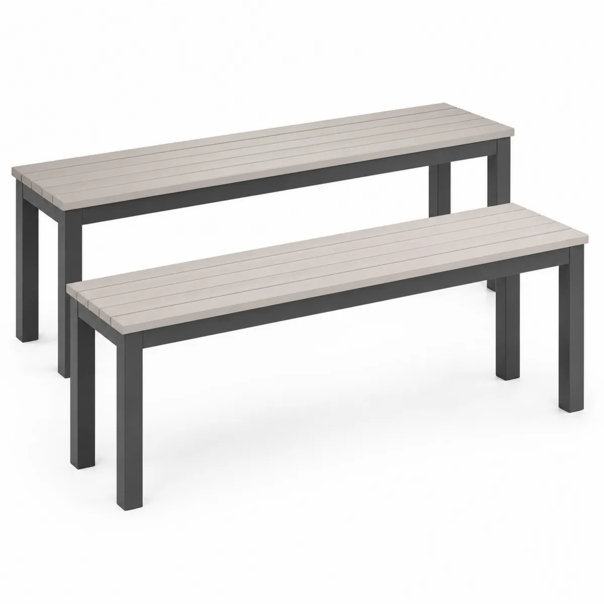 Set di Panche da Esterno in Legno Composito e Metallo Grigio-Hearthglowe