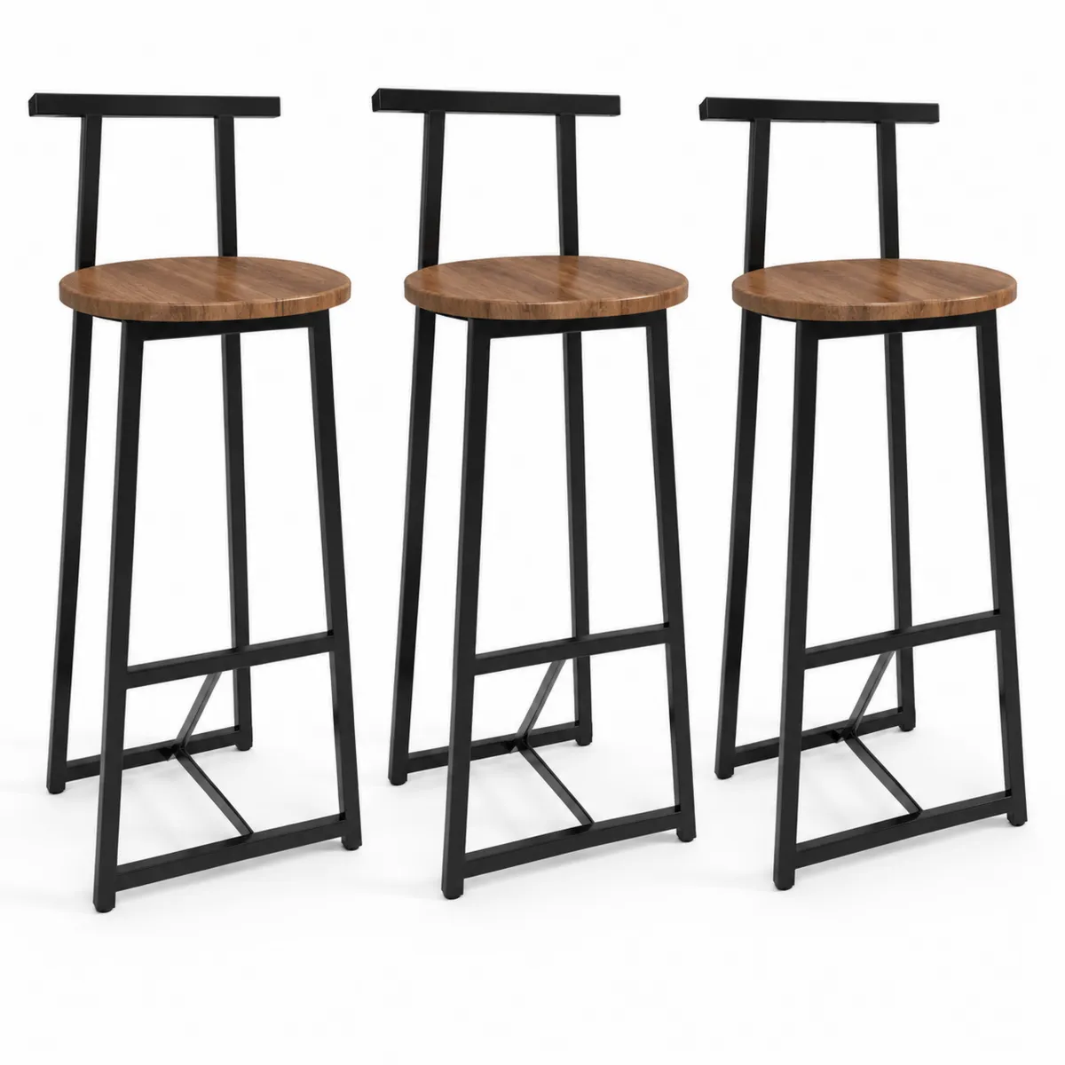 Set di 3 sgabelli da bar in legno chiaro e acciaio nero-Hearthglowe