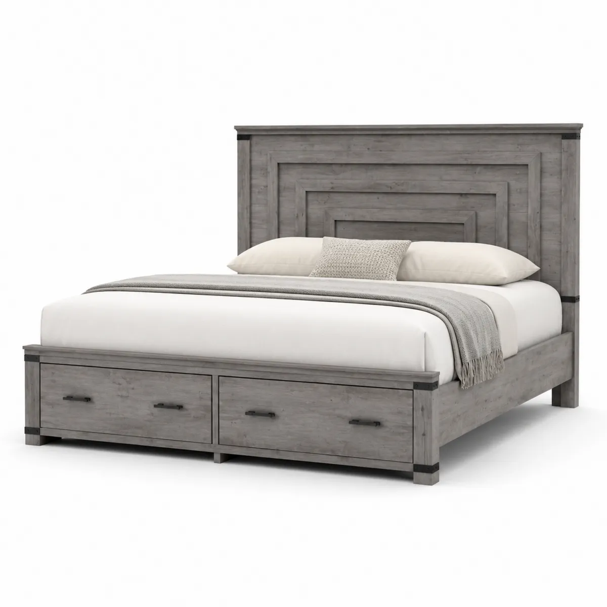 Letto Matrimoniale Contenitore in Legno con Cassetti Grigio-Hearthglowe