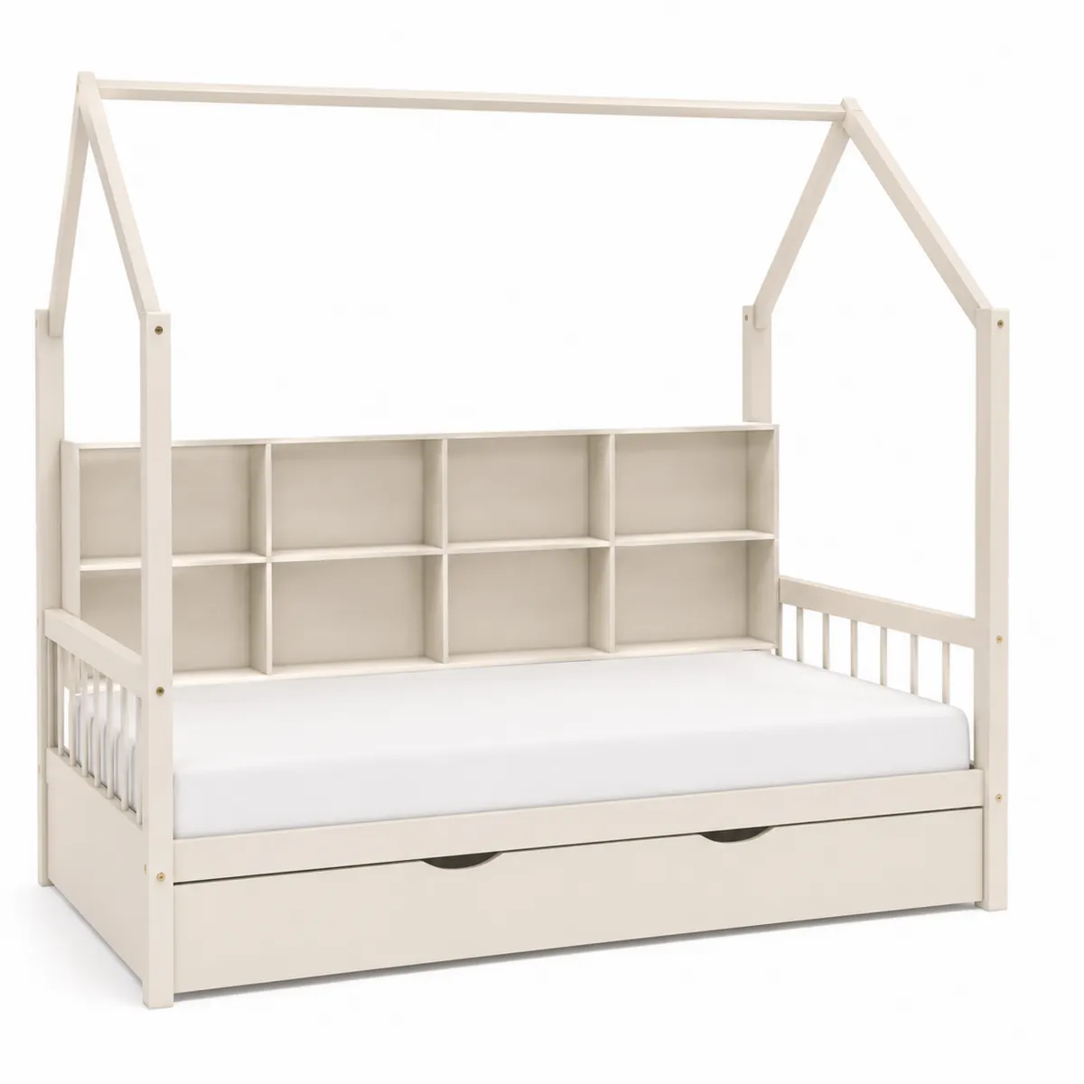 Letto per bambini a forma di casa con mensole e cassetto estraibile-Hearthglowe