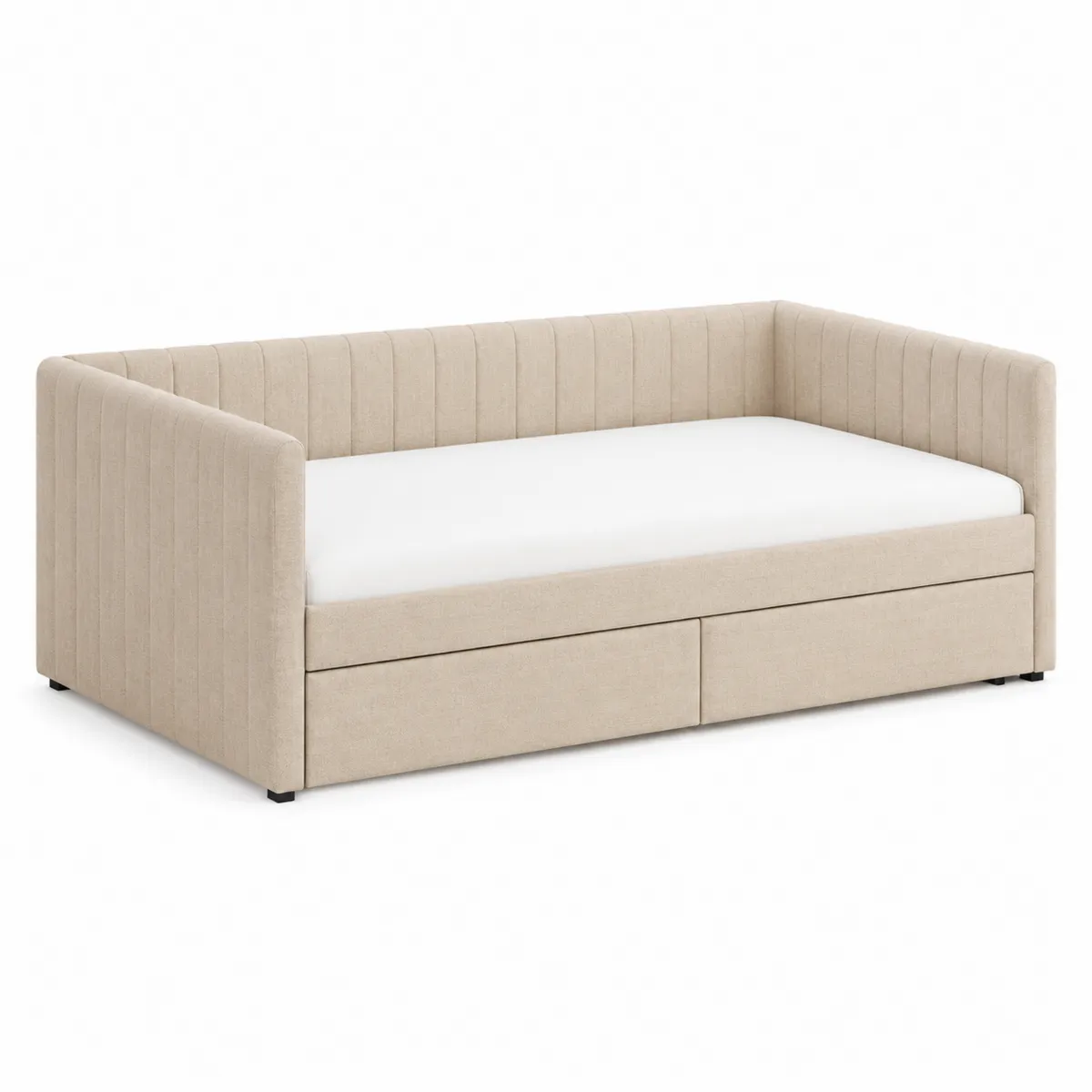 Divano Letto in Tessuto Beige con Cassetti-Hearthglowe
