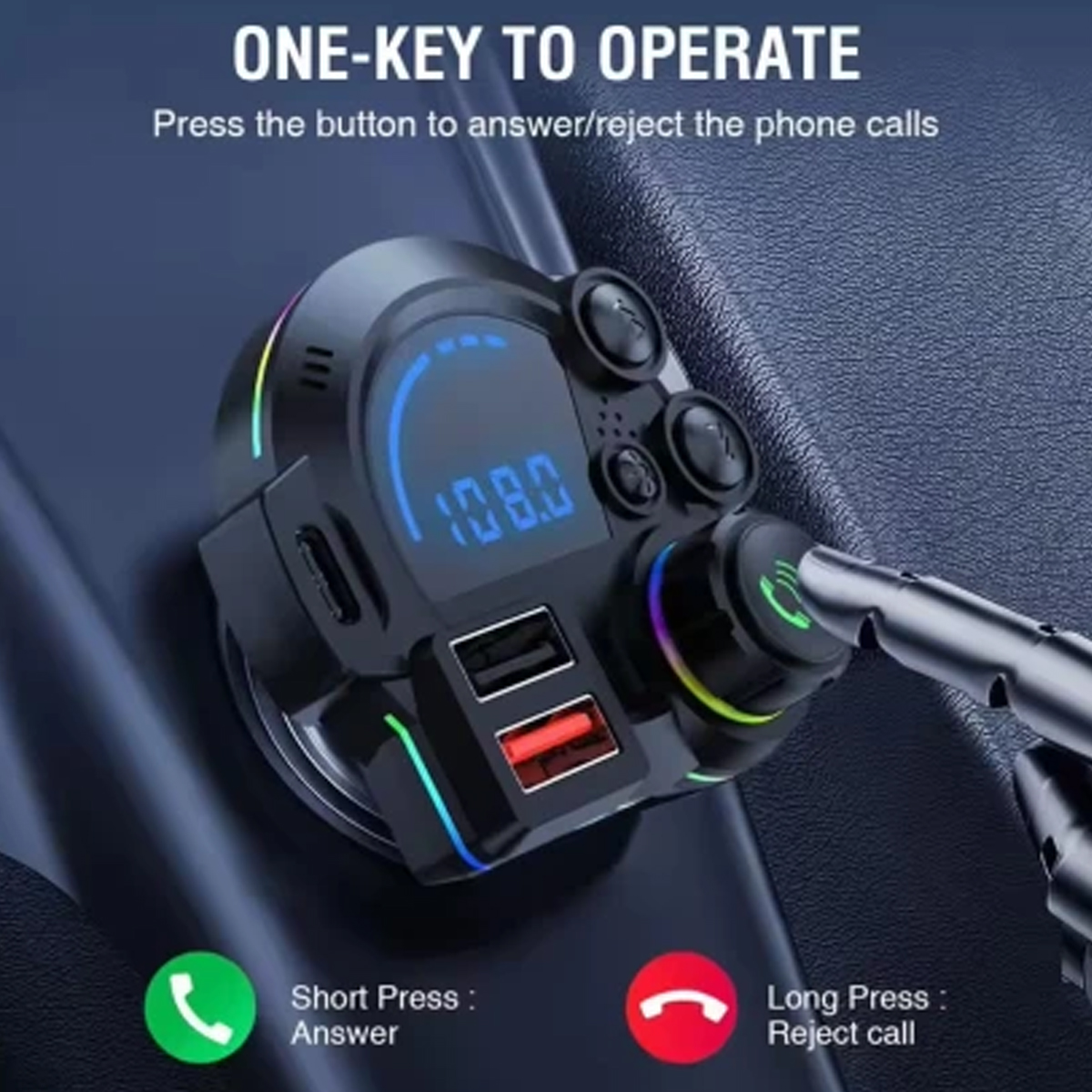 The perfect Father's Day gift: a car Bluetooth 5.0 FM transmitter with dual USB fast charging, hands-free calling, an MP3 music player, and colorful ambient lighting.