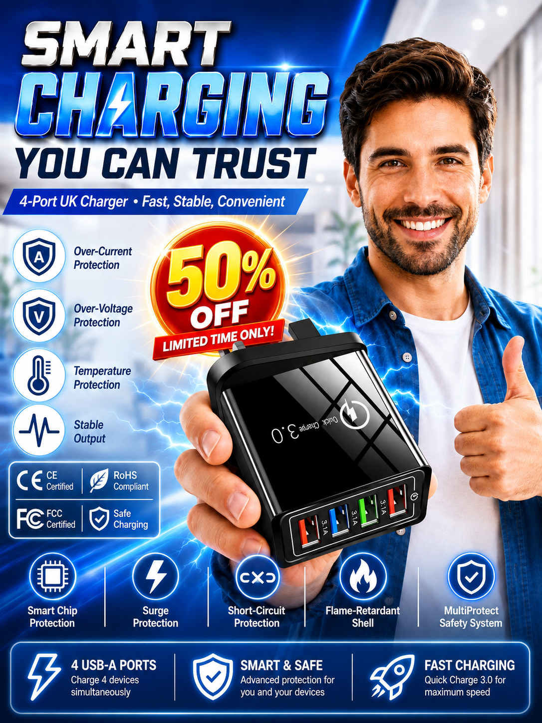 [Copy]【Improve Your Phone's Battery Life】⚡4-in-1 Travel Charger🚀 Make your 4-year-old smartphone charge faster than a new one