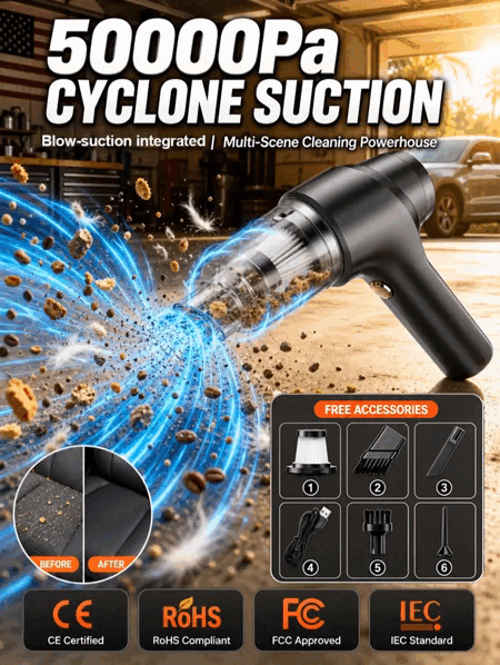 50000Pa Hurricane 5-in-1 Vacuum | (Vacuum · Blow · Inflate · Deflate · Anti-Mite) 1 Replaces 5!