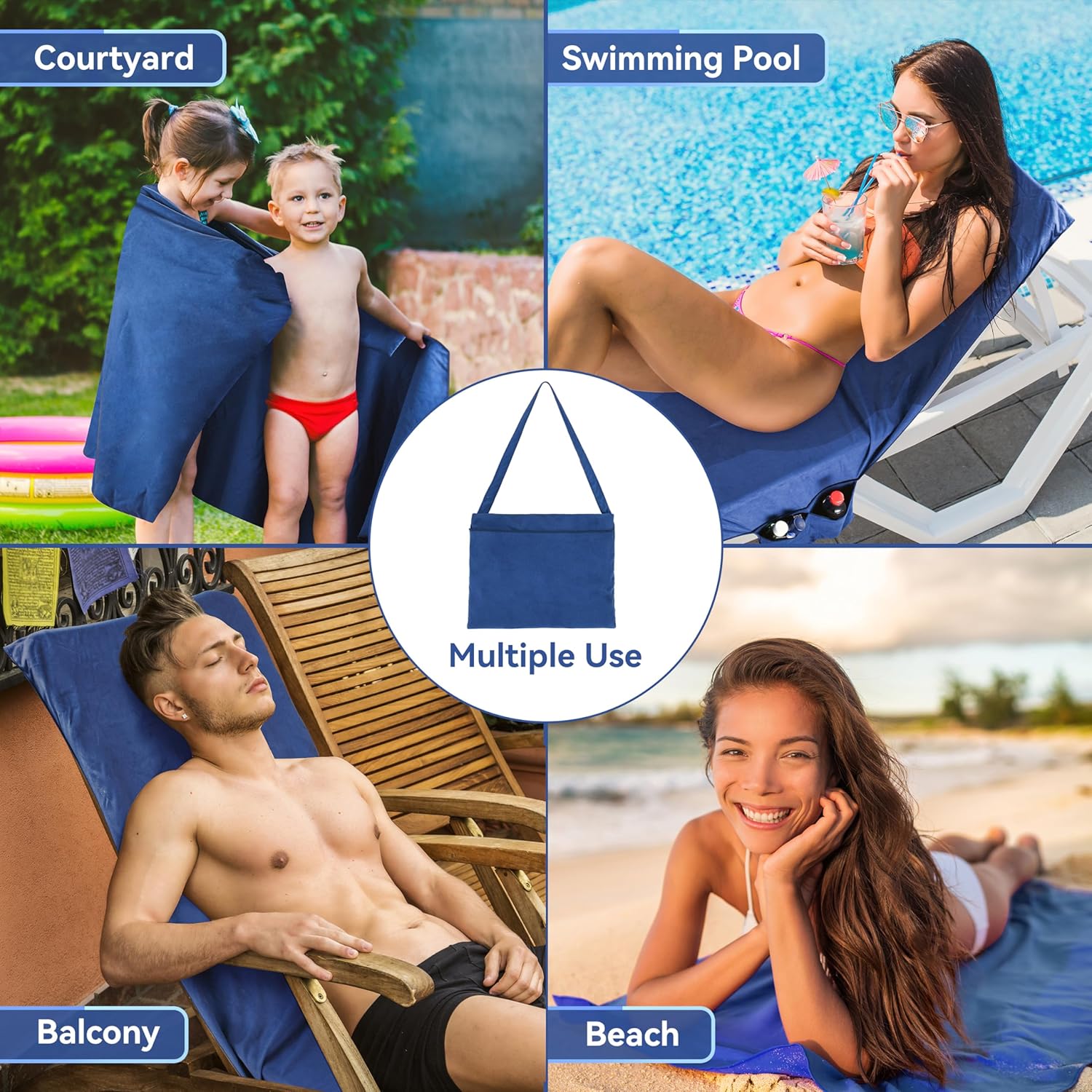 🔥Last Day 50% OFF - Sun Lounger Towel in Bag with Pockets Storage