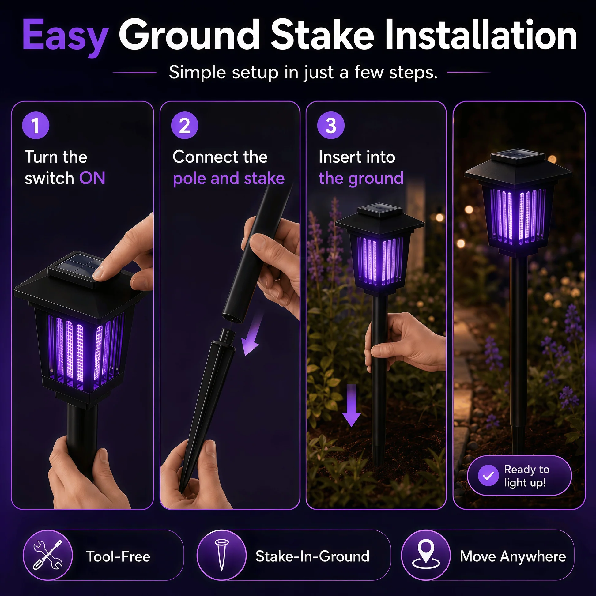 Solar Powered Mosquito Zapper GardenLight with UV Insect Killer
