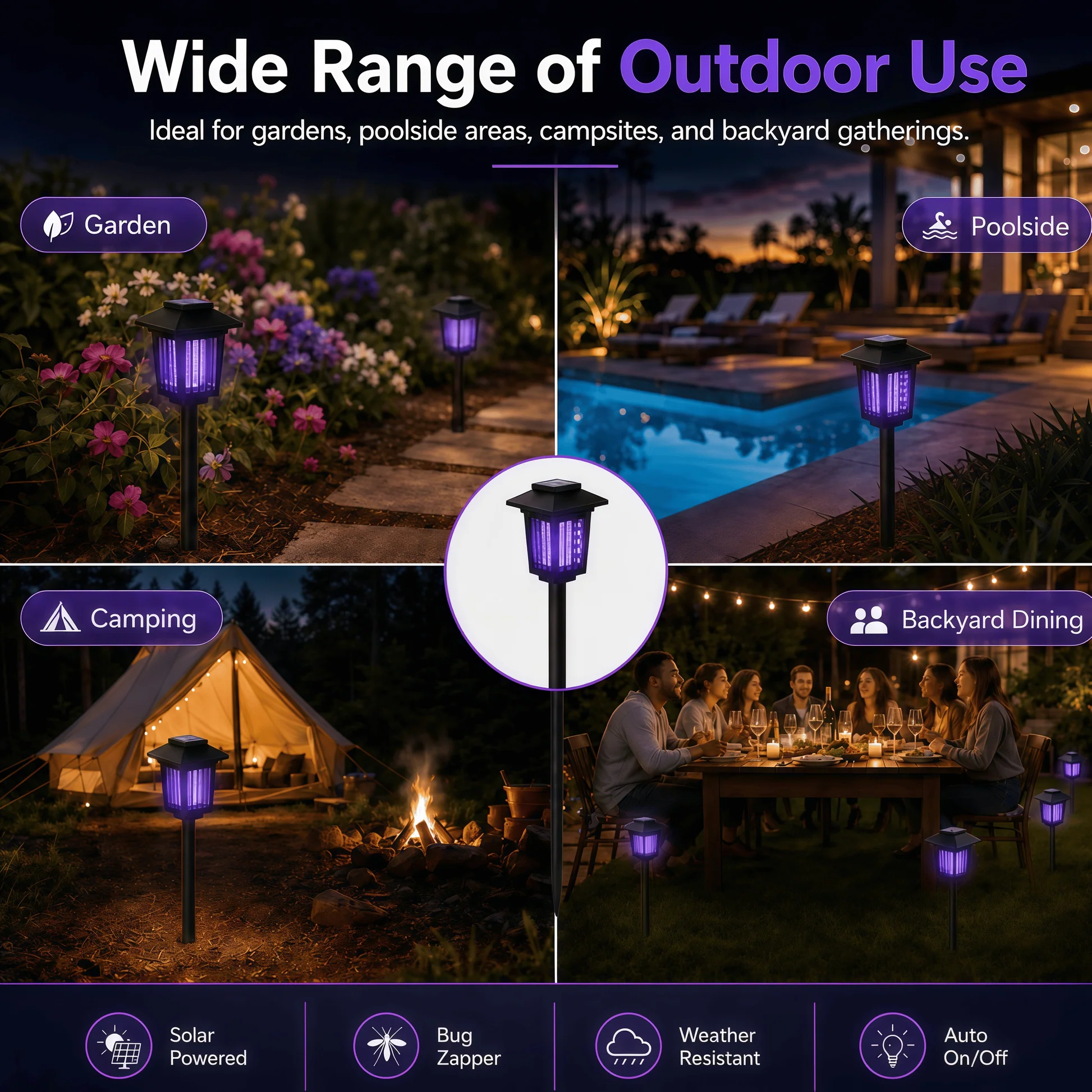 Solar Powered Mosquito Zapper GardenLight with UV Insect Killer