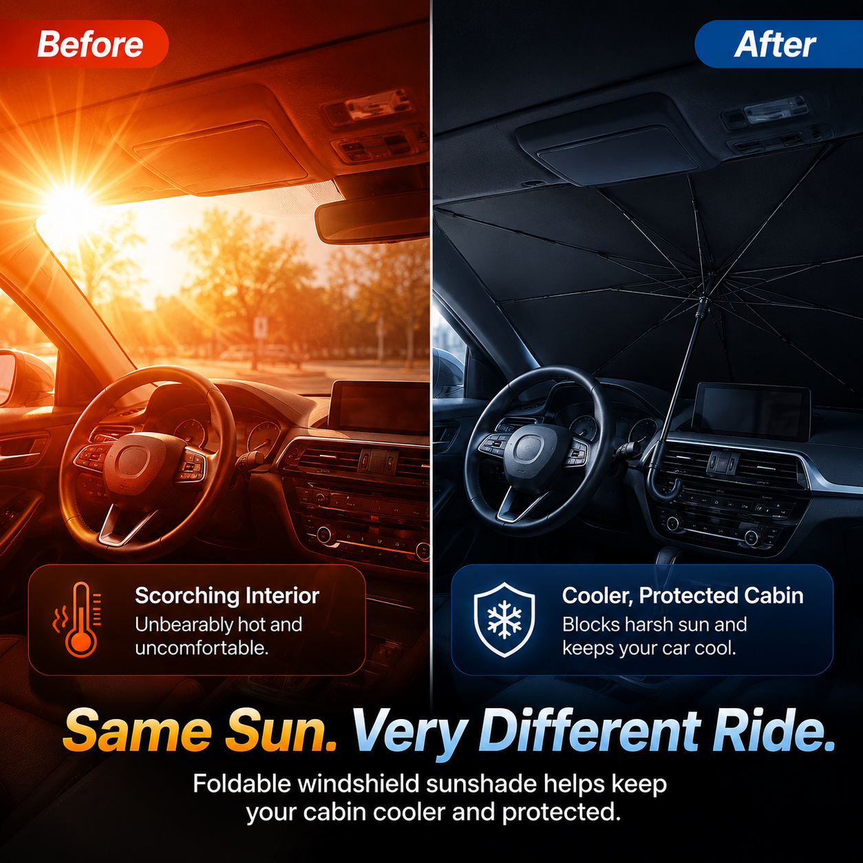 Portable Foldable Car Windshield Sunshade Umbrella | Heat-Blocking Exterior Cooling Accessory