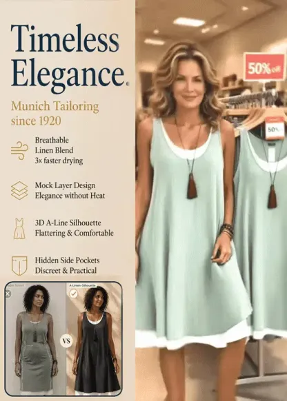☀️ 35°C OUTSIDE? THIS IS THE DRESS YOU’LL STILL WANT TO WEAR ALL DAY. 🌿 Hand-Cut 3D Two-Piece Tank Dress — Breathable Linen Outside, Soft Pure-Cotton Lining Inside, Designed to Keep Summer Outfits Light, Airy and Effortlessly Elegant.