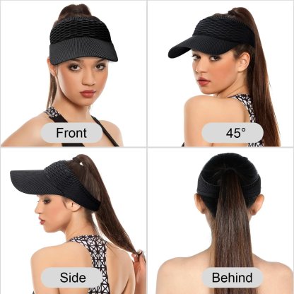 👒 Women's High Ponytail Sun Visor Hat – Breathable Open-Top UV Protection Cap for Running, Beach & Travel