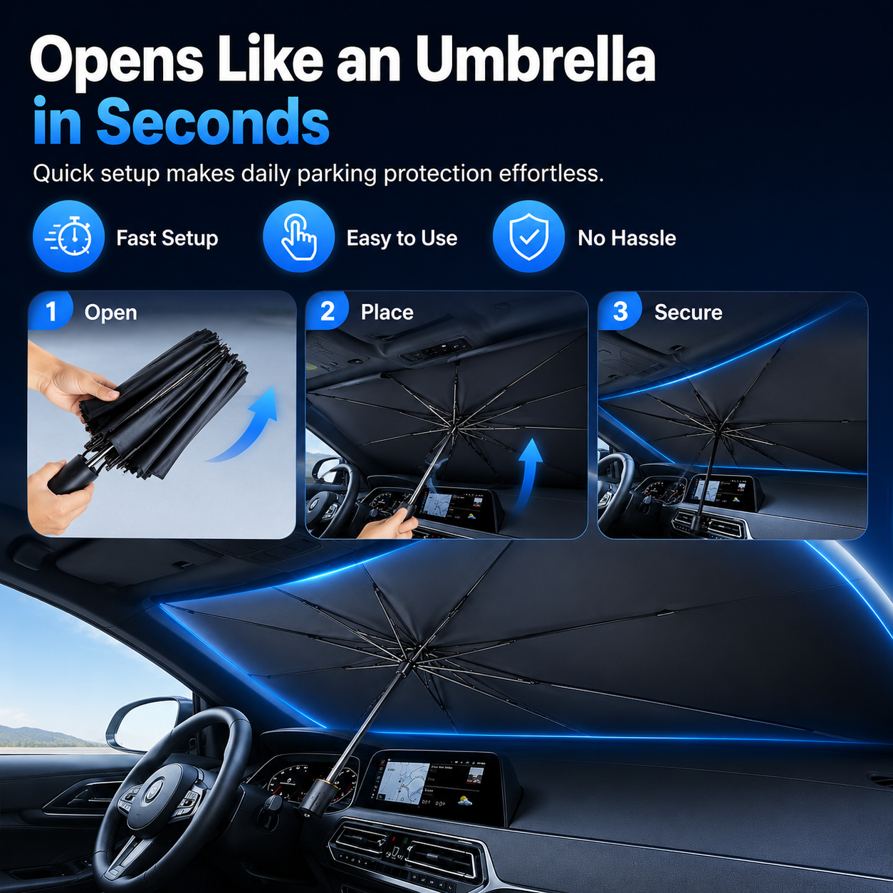 Portable Foldable Car Windshield Sunshade Umbrella | Heat-Blocking Exterior Cooling Accessory