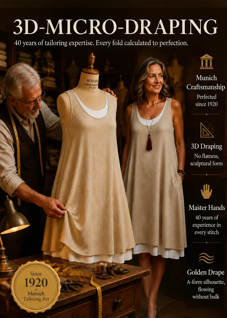 ☀️ 35°C OUTSIDE? THIS IS THE DRESS YOU’LL STILL WANT TO WEAR ALL DAY. 🌿 Hand-Cut 3D Two-Piece Tank Dress — Breathable Linen Outside, Soft Pure-Cotton Lining Inside, Designed to Keep Summer Outfits Light, Airy and Effortlessly Elegant.