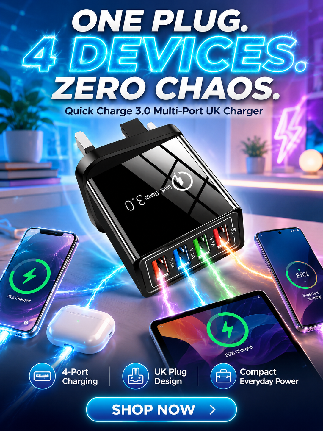 [Copy]【Improve Your Phone's Battery Life】⚡4-in-1 Travel Charger🚀 Make your 4-year-old smartphone charge faster than a new one