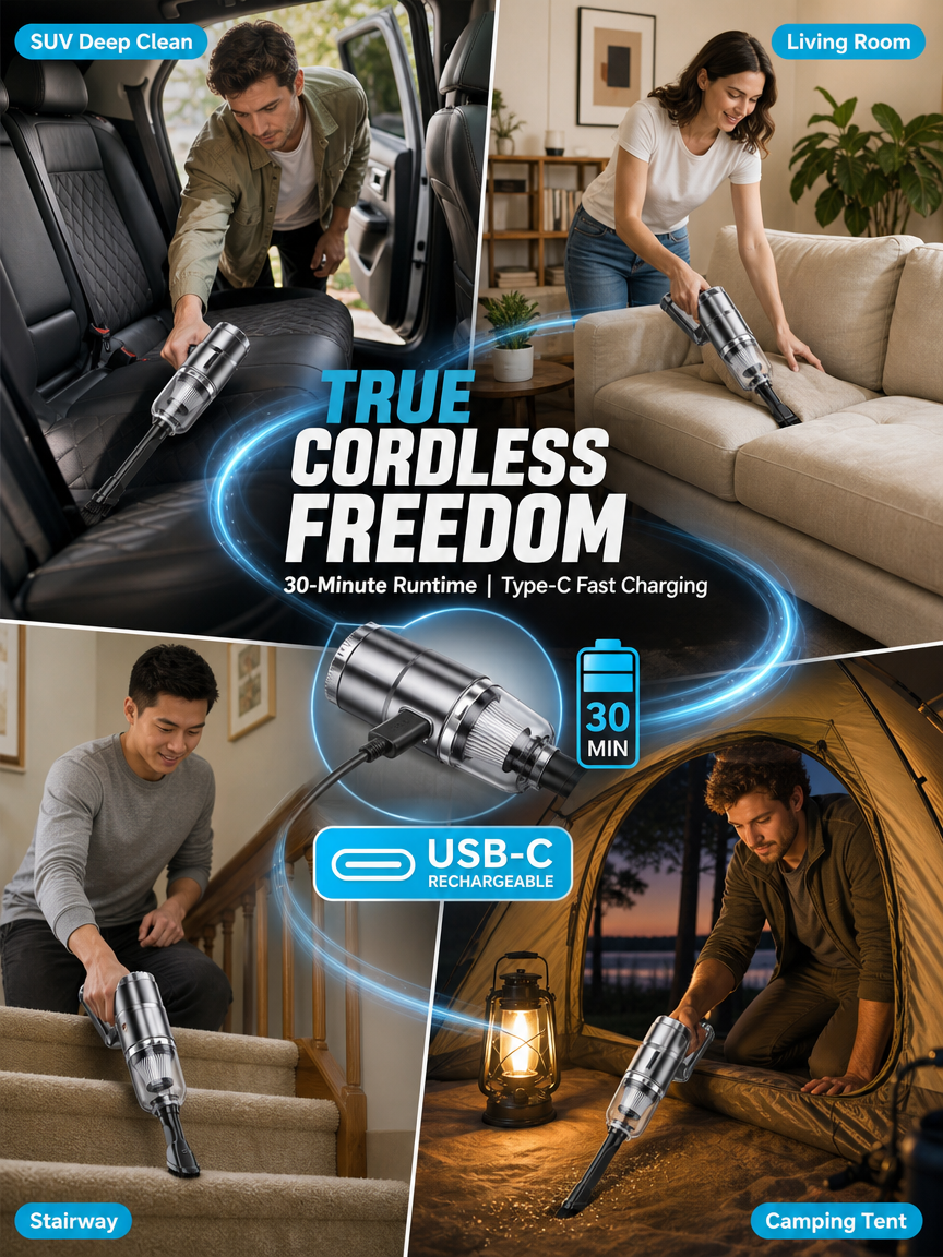 50000Pa Hurricane 5-in-1 Vacuum | (Vacuum · Blow · Inflate · Deflate · Anti-Mite) 1 Replaces 5!
