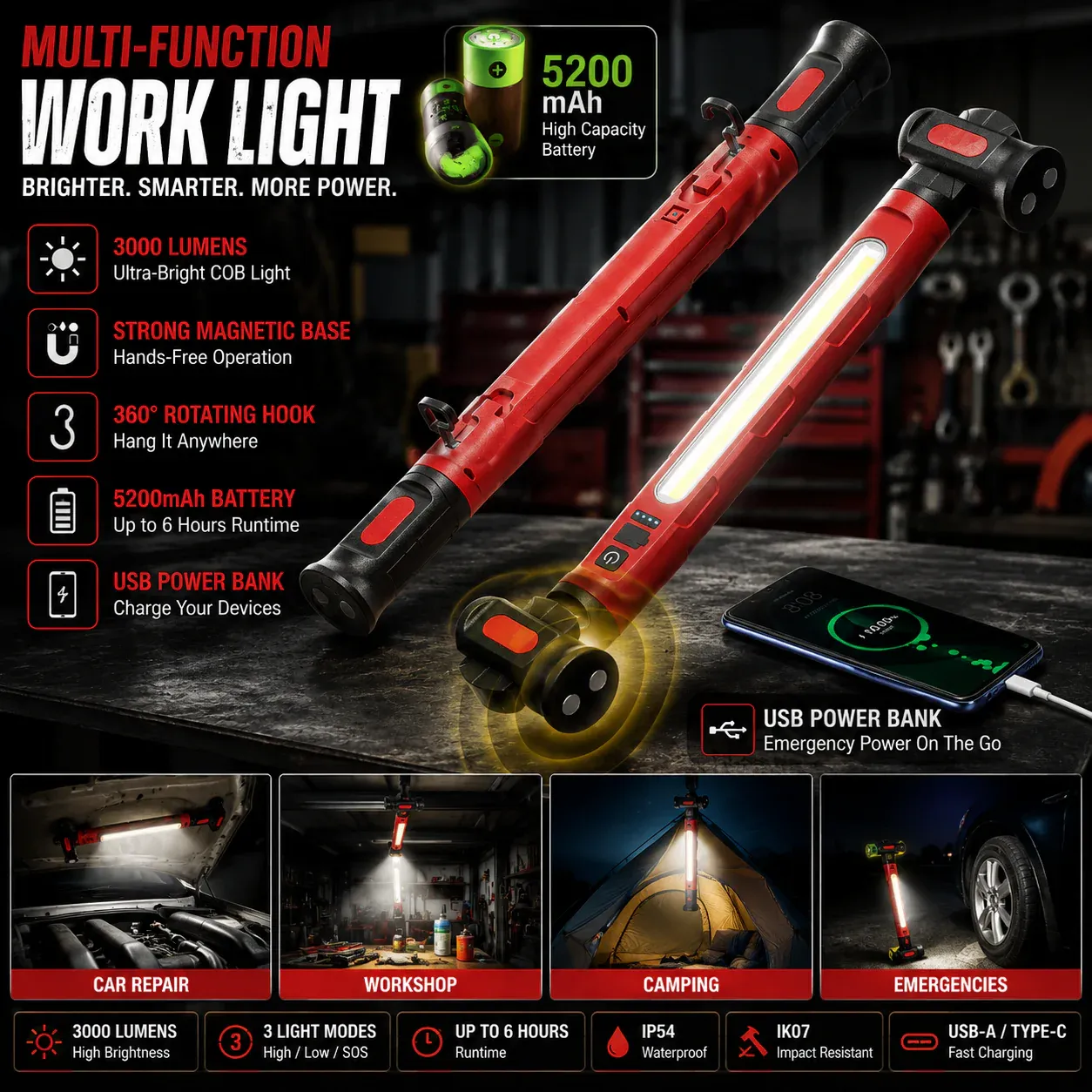 Best Father's Day Gift 🔥 Multi-Function MagneticSwivel Work Light