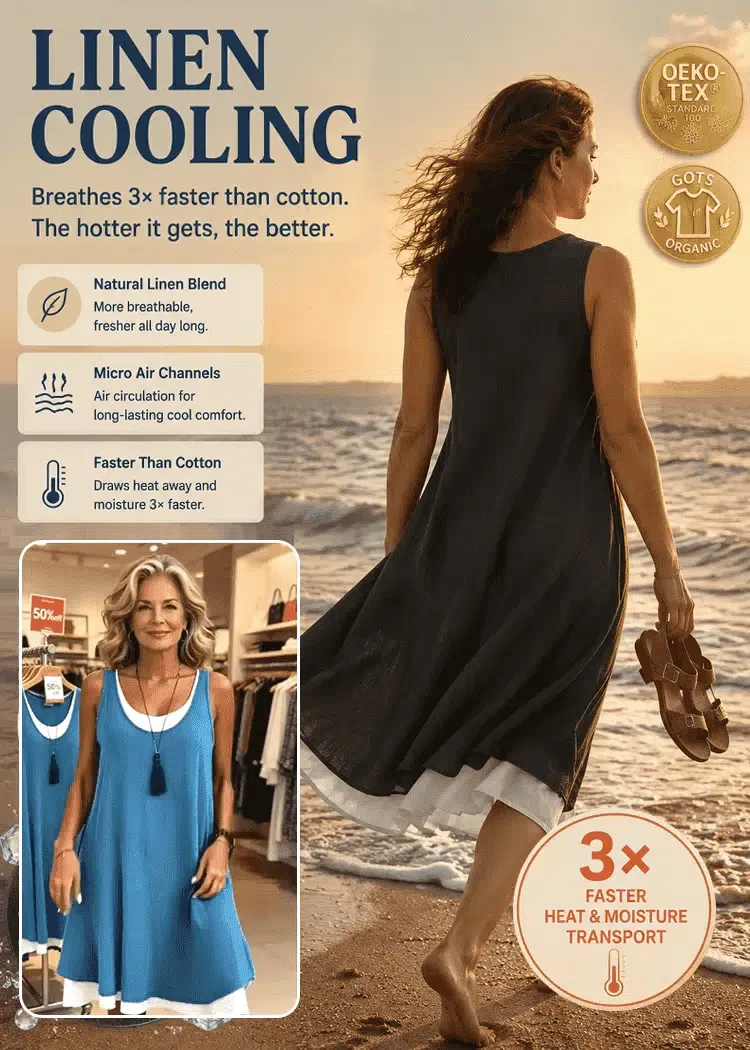 ☀️ 35°C OUTSIDE? THIS IS THE DRESS YOU’LL STILL WANT TO WEAR ALL DAY. 🌿 Hand-Cut 3D Two-Piece Tank Dress — Breathable Linen Outside, Soft Pure-Cotton Lining Inside, Designed to Keep Summer Outfits Light, Airy and Effortlessly Elegant.