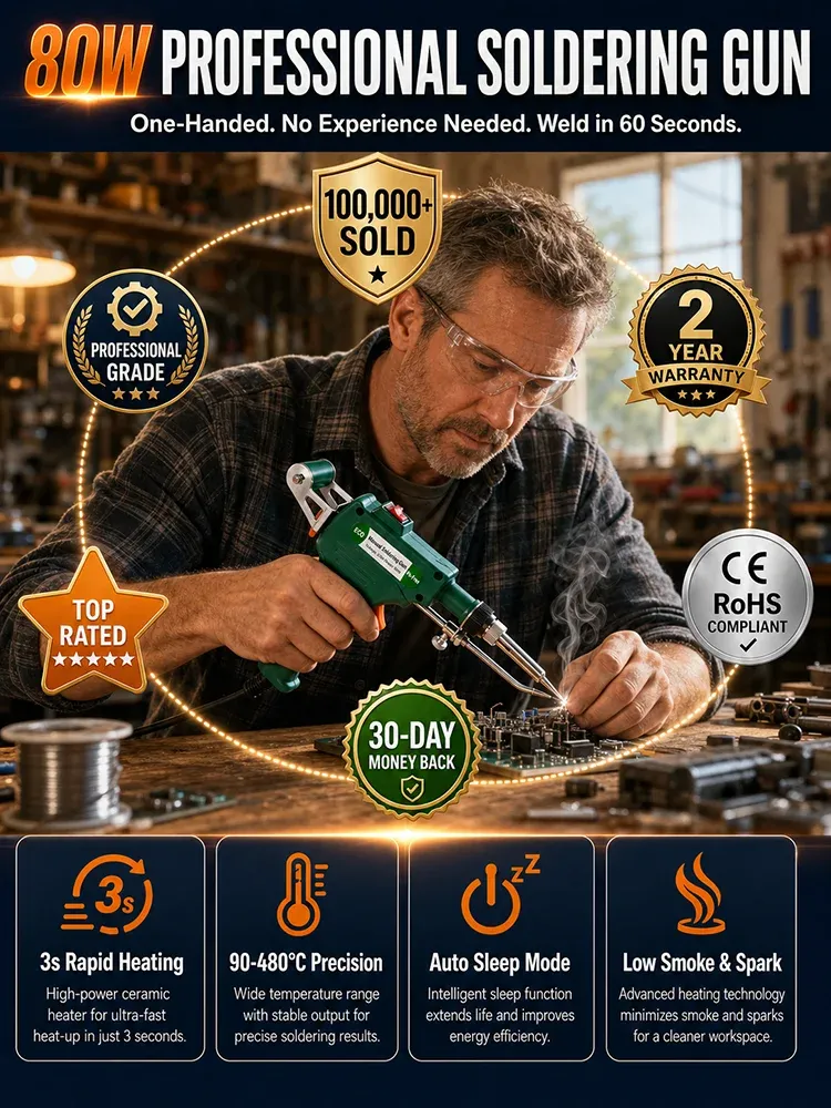 🔥 HEATS FAST. MELTS SOLDER FAST. GETS REPAIRS DONE BEFORE OLD IRONS EVEN WARM UP! ⚡ The High-Power Internal-Heating Soldering Gun Built for Rapid Heat-Up, Powerful Heat Transfer and Serious Repair Work — No More Waiting, Weak Heating or Frustrating Cold 