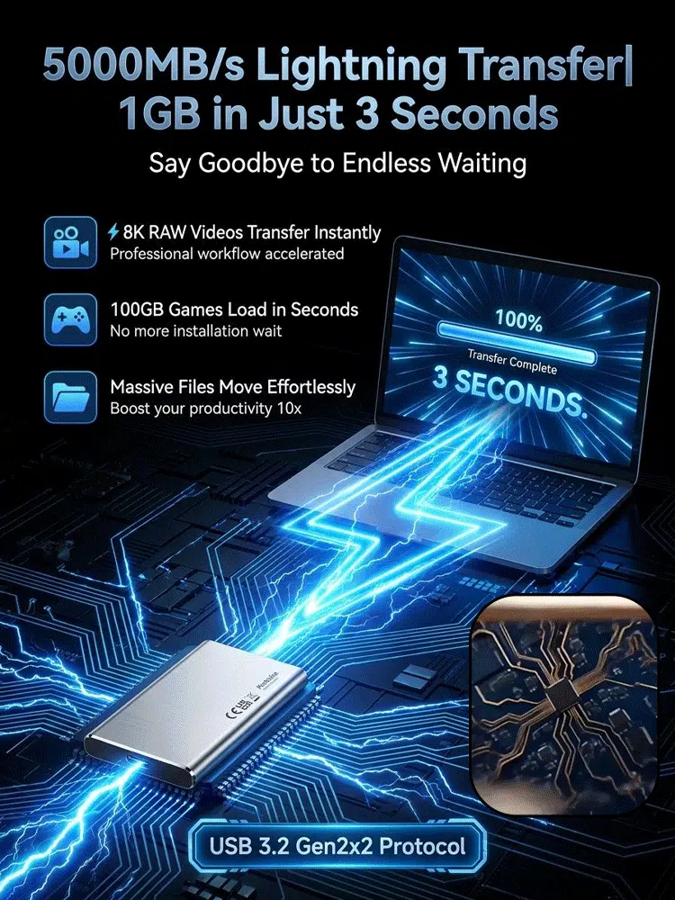 🚀 32TB IN YOUR POCKET — MOVE MASSIVE FILES AT UP TO 4000MB/s! ⚡ The Ultra-High-Capacity Portable SSD Built to Crush Storage Anxiety — Blazing-Fast Transfers, Rugged Metal Protection and Enough Space to Carry Your Digital World Anywhere. 🔒💼