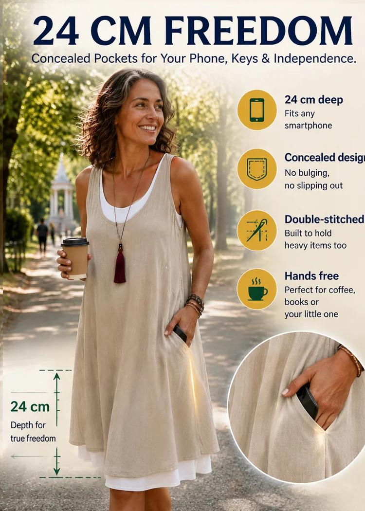 ☀️ 35°C OUTSIDE? THIS IS THE DRESS YOU’LL STILL WANT TO WEAR ALL DAY. 🌿 Hand-Cut 3D Two-Piece Tank Dress — Breathable Linen Outside, Soft Pure-Cotton Lining Inside, Designed to Keep Summer Outfits Light, Airy and Effortlessly Elegant.