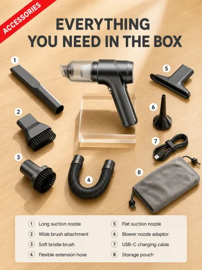 50000Pa Hurricane 5-in-1 Vacuum | (Vacuum · Blow · Inflate · Deflate · Anti-Mite) 1 Replaces 5!