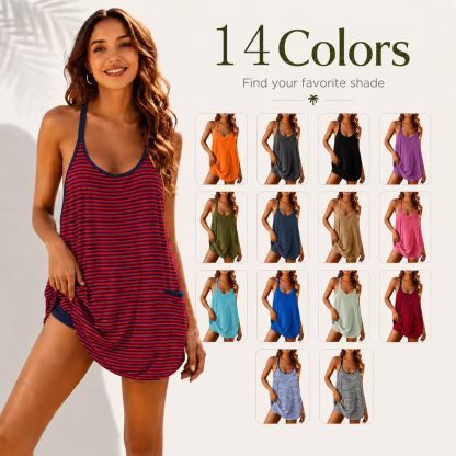 Women’s Sleeveless Summer Mini Dress with Built-In Shorts & Pockets