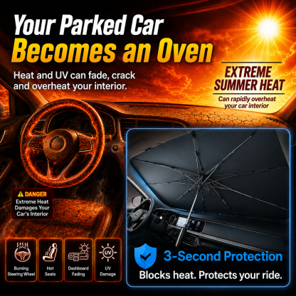 Portable Foldable Car Windshield Sunshade Umbrella | Heat-Blocking Exterior Cooling Accessory