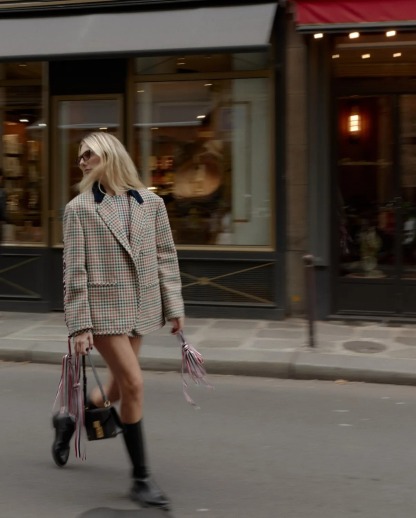 Paris-Inspired Check Blazer with Ribbon Detail
