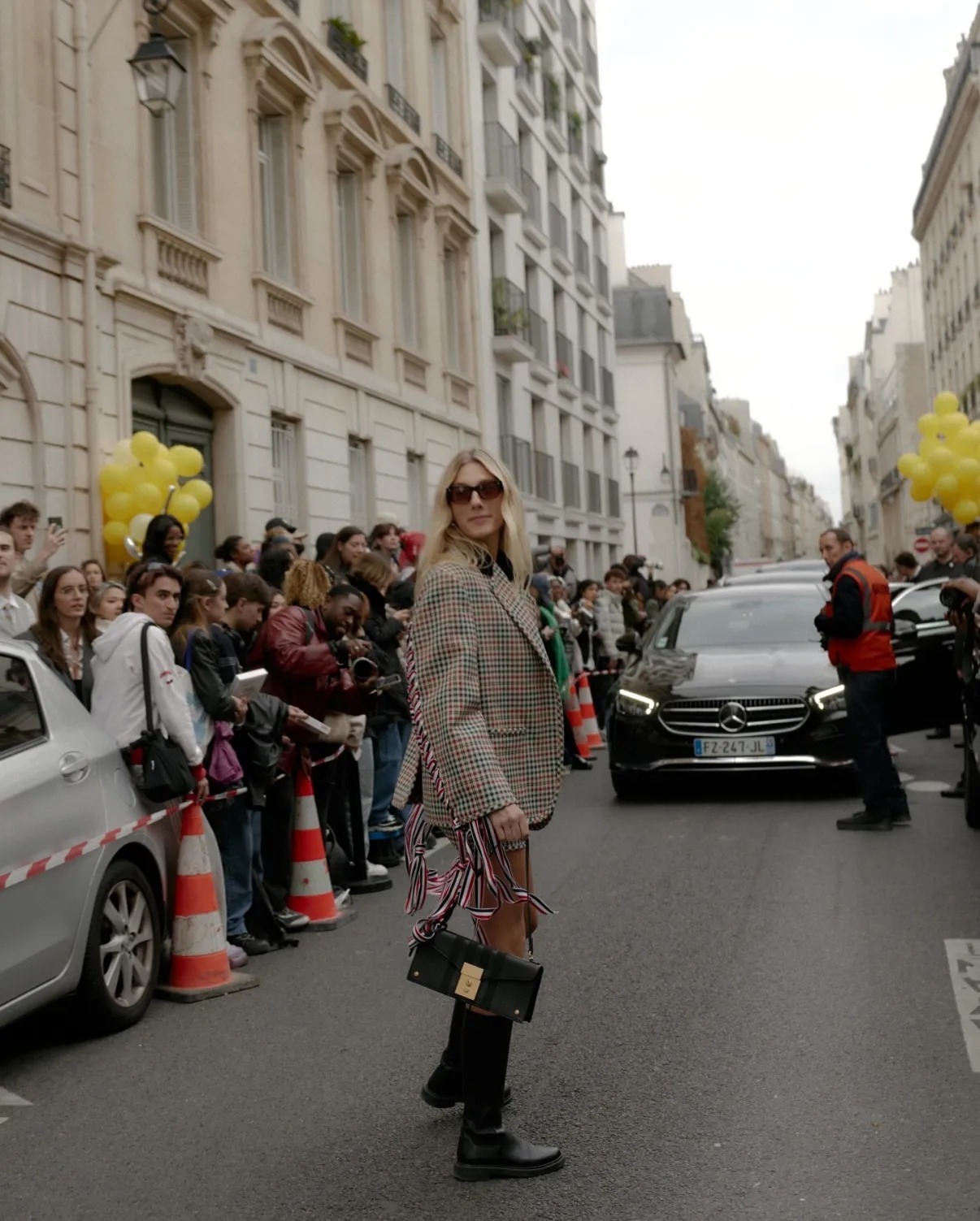 Paris-Inspired Check Blazer with Ribbon Detail