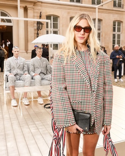 Paris-Inspired Check Blazer with Ribbon Detail