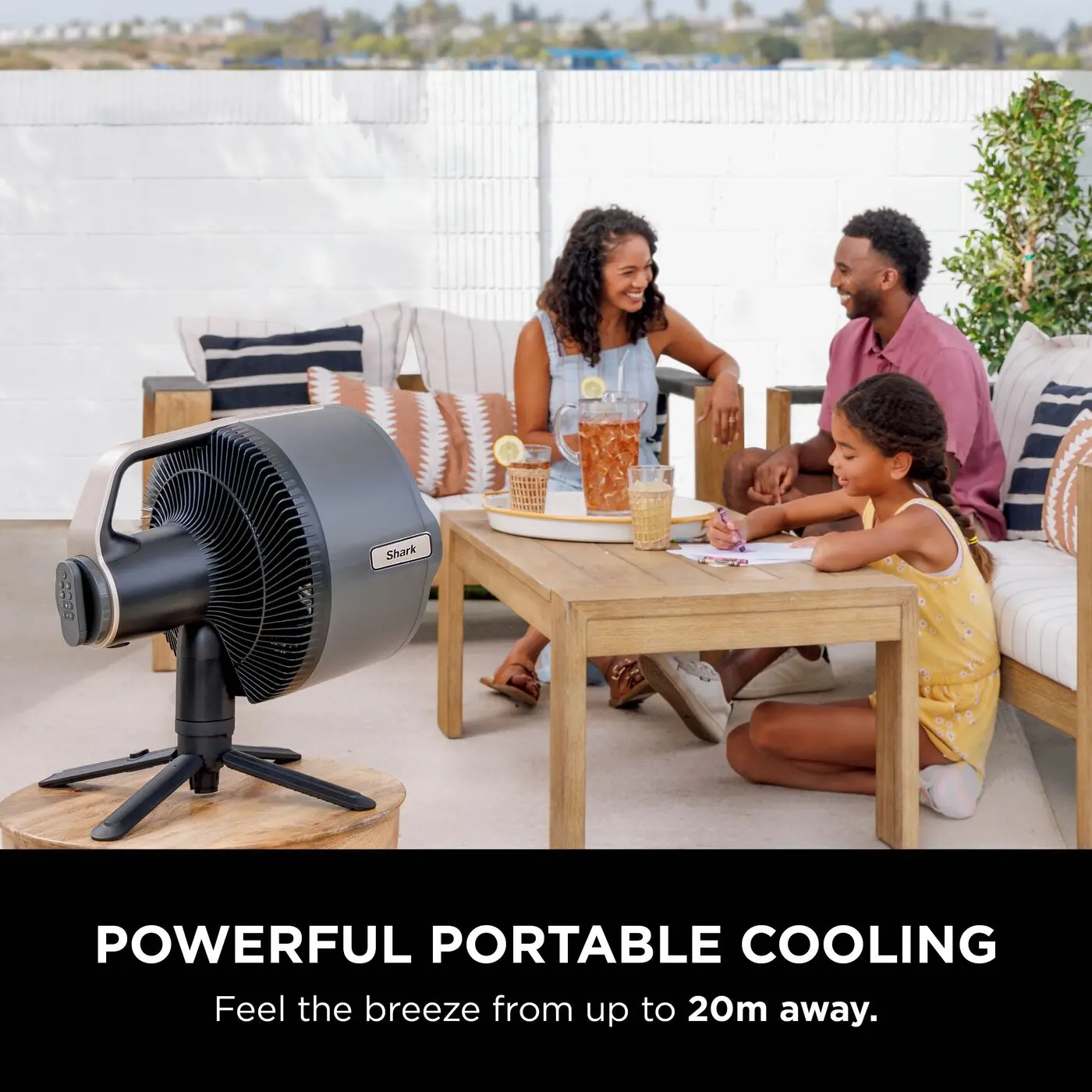 Portable fan used outdoors