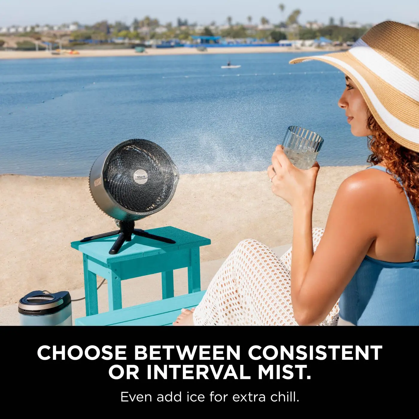 Portable misting fan for outdoor cooling