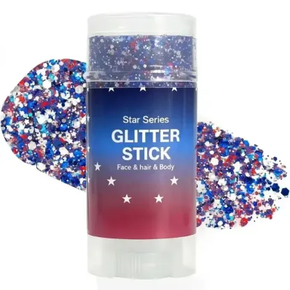4th of July Glitter Stick, Red White Blue Shimmer Gel, Long Lasting Body Face Hair Shiny Makeup, Easy To Apply Patriotic Sparkle Cosmetic, Perfect for Independence Day Party Festival Holiday Daily Trendy Look
