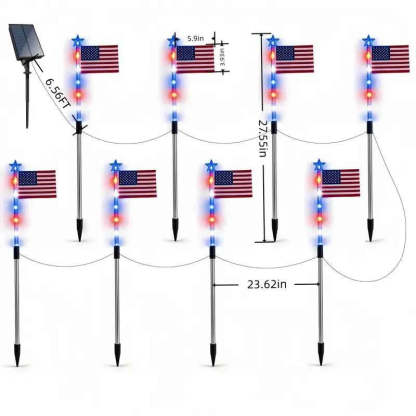 🚩8-Piece Flag Light Set – 4th of July Decorations with 8 Lighting Modes – 🎆Ideal for Independence Day Pathways, Gardens, and Yard Decor