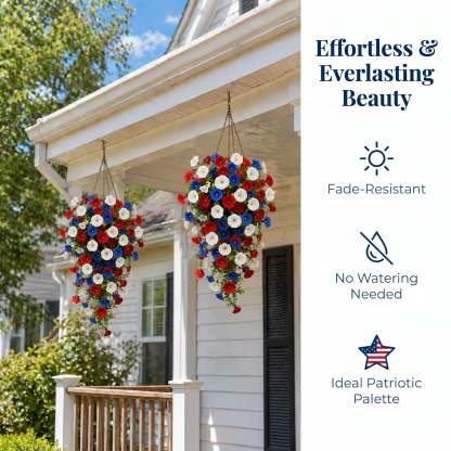 🏆Flash Sale-49% OFF⚡ 50K+ SOLD! Red, White & Blue Artificial Morning Glory Hanging Vines – 3-Piece Set