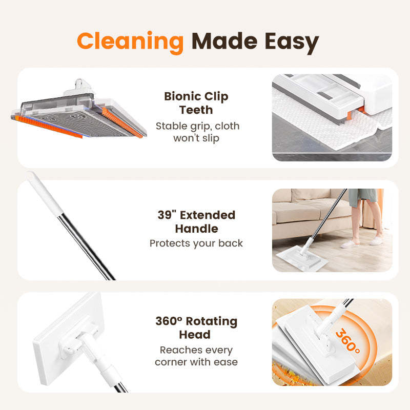 Disposable Dust Mop with 4 Reusable Cloths
