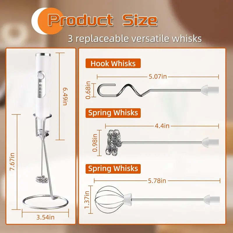 ⚡ Super Powerful Torque — Rechargeable Milk Frother Wand ☕3-Speed Handheld Foam Maker for Coffee, Matcha & Protein Shakes