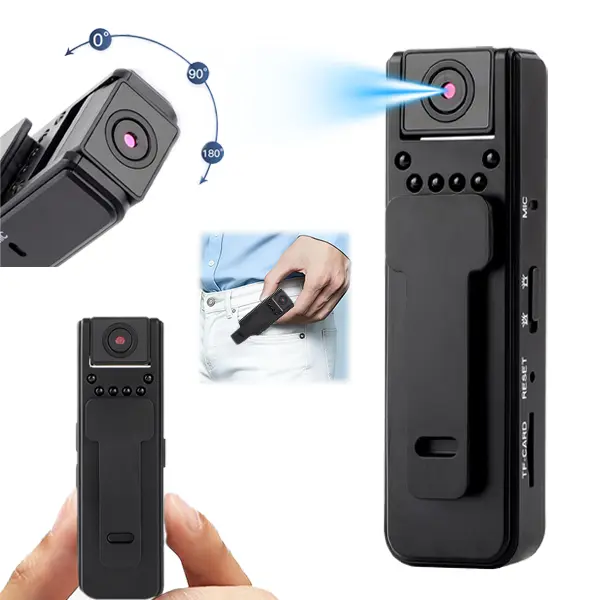 Wearable Body Camera - 1080p HD Video Recorder, Audio Recorder Device, 180° Rotating Lens, Motion Detection, Night Mode, 500mAh Battery, with Memory Card (32G) & Memory Slot, for Outdoor Sports, Cycling