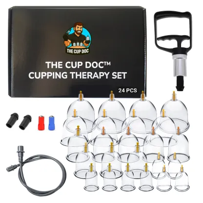 The Cup Doc Cupping Therapy Kit | Back Pain Relief & Muscle Recovery | 12PC & 24PC | Hand Pump, Magnets & Hose Included | At Home Use