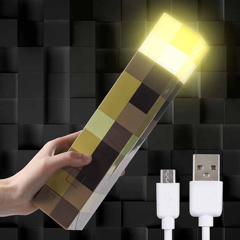 Minecraft-Inspired Color-Changing LED Torch Light – USB Rechargeable Wall-Mounted Night Light