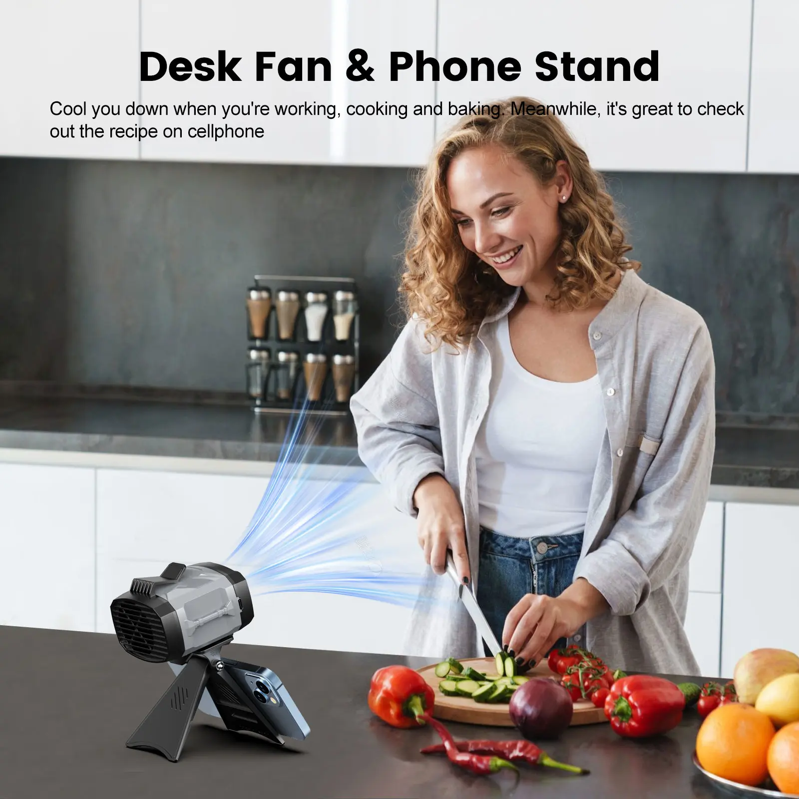 【Lentorgi】Portable Fan,Clip Fan Rechargeable With stand,4 Speeds Strong Airflow Small Fan Waist,Weight reduction design,for Travel Camping Outdoor Jobsite,Camping Essentials-Black and Gray
