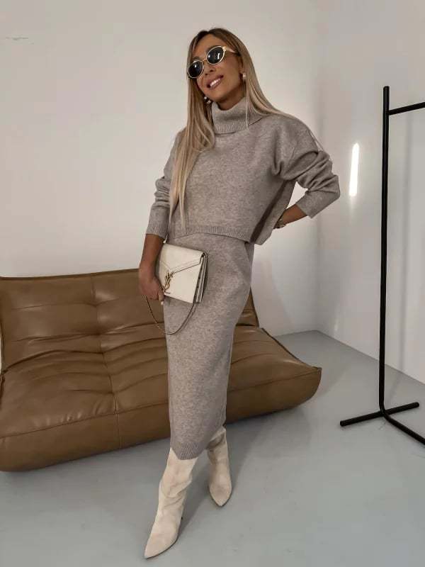 💥Midi Dress and Turtle Neck Sweater Set